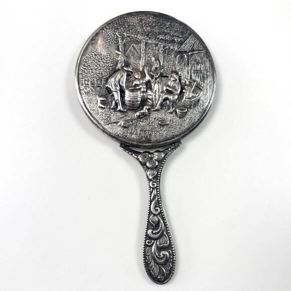 Hans Jensen Other - Vintage Hans Jensen Denmark Silver Plated Hand Mirror Repoussé Stamped Danish